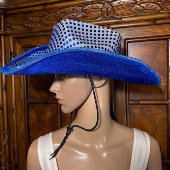 Royal Blue Sequin Felt Western Hat with Adjustable Chin Strap *No Light* - Picture 5 of 9
